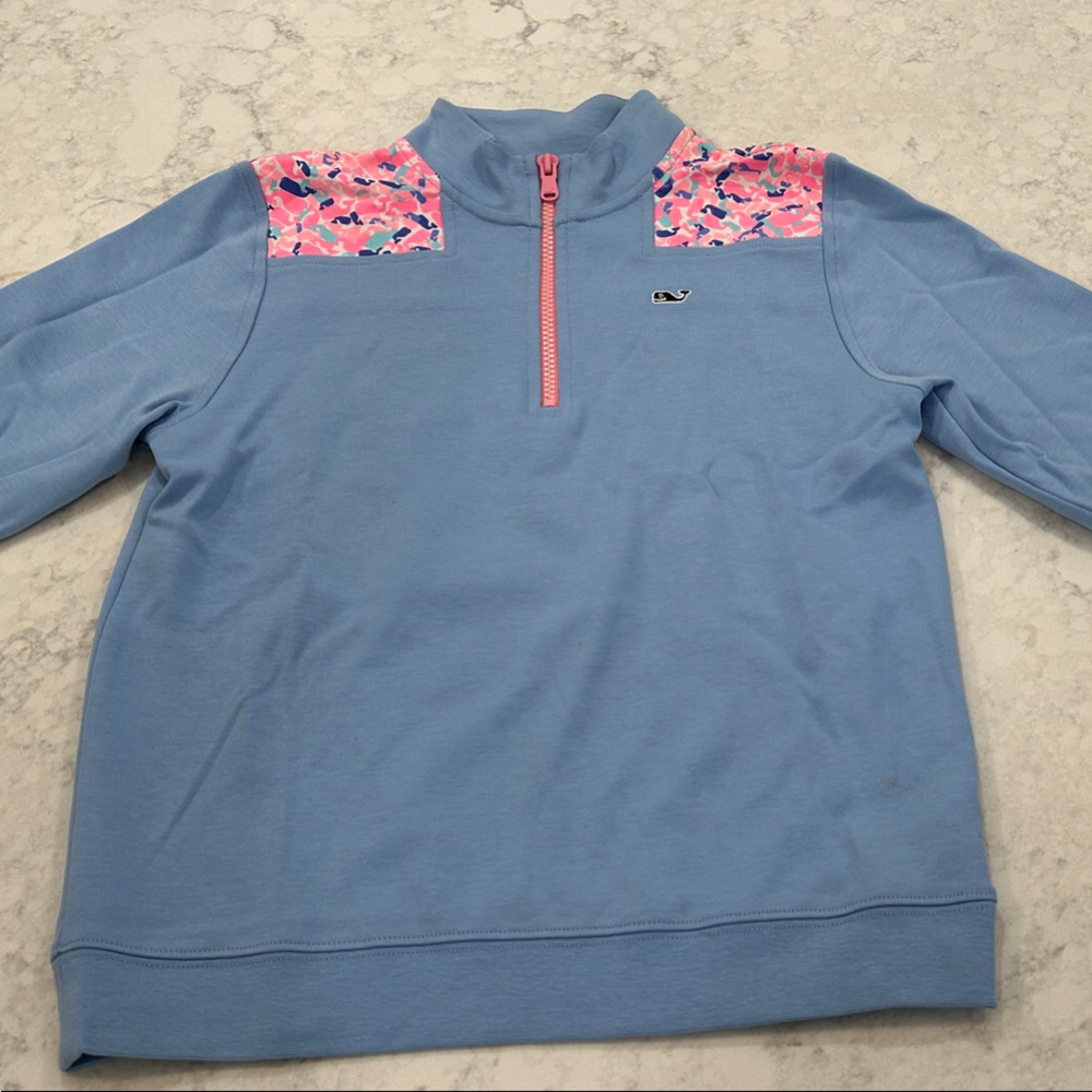 Vineyard Vines Kids Periwinkle Blue Shep Shirt with Pink Accents-Size M (10-12)